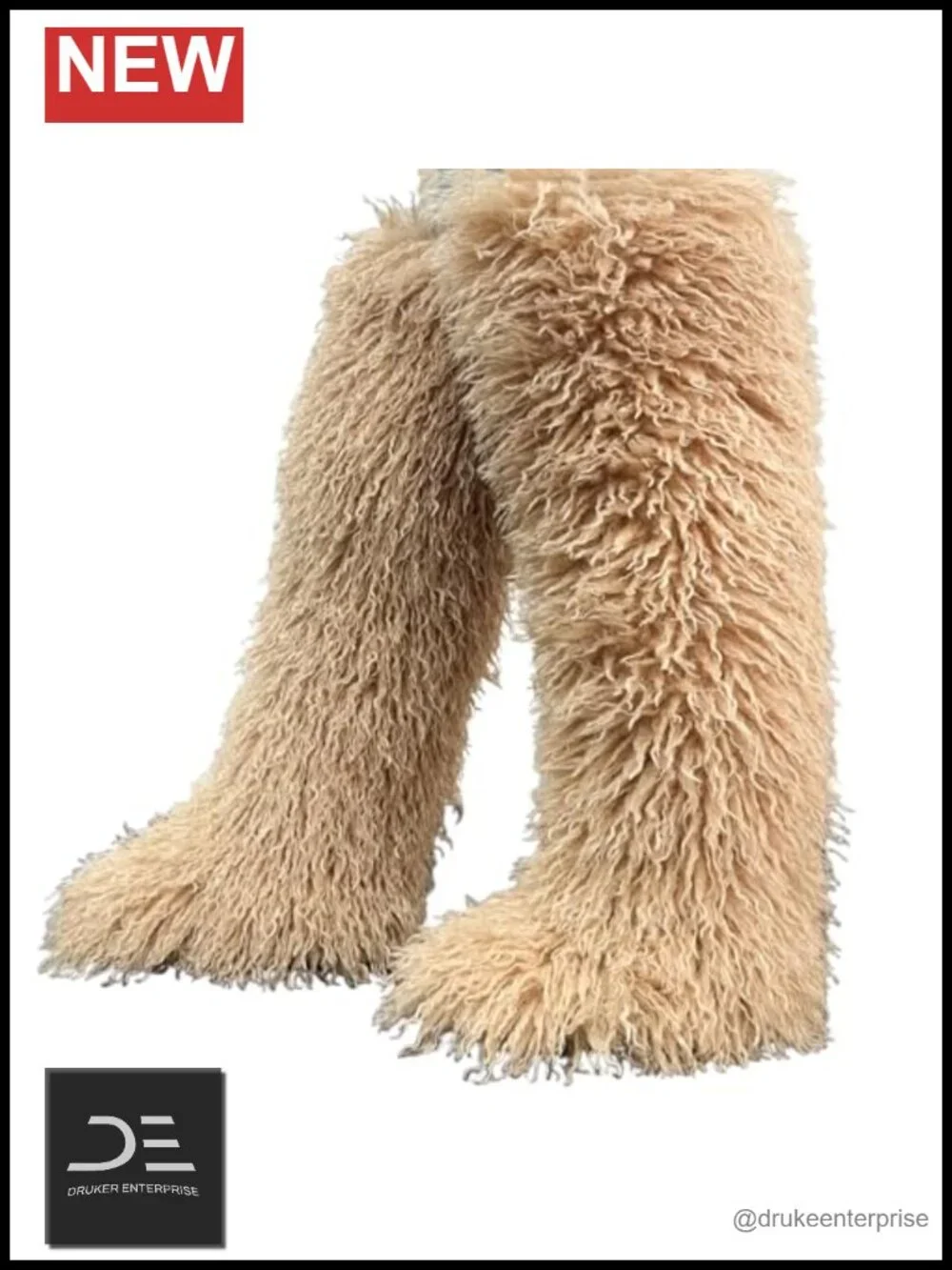 Thigh High Shaggy Teddy Fur Over the Knee Boots for Women, Fluffy Faux Fur Tall